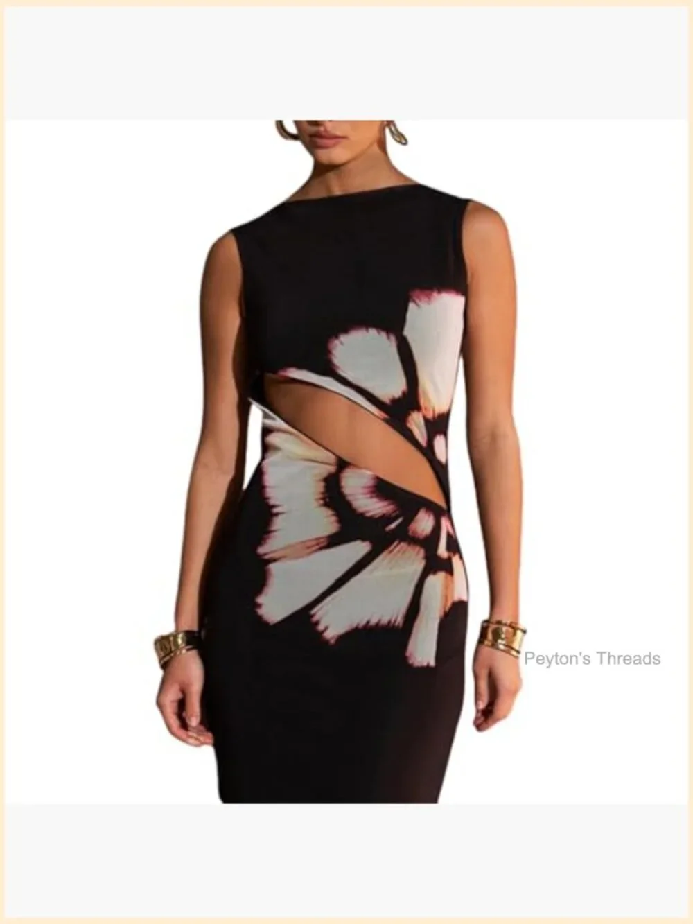 Sleeveless Snake Print Maxi Dress Hollow Out High Slit Bodycon Evening Gown - Picture 3 of 7